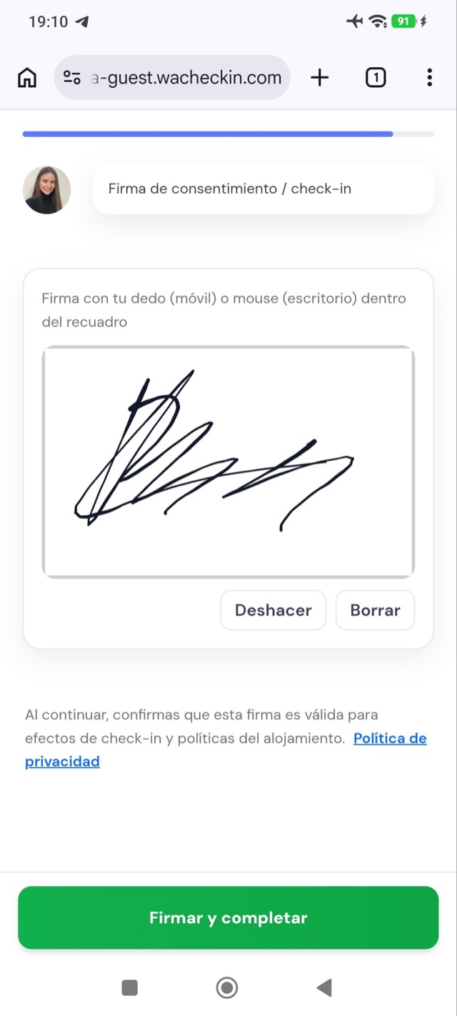Firma del check-in online