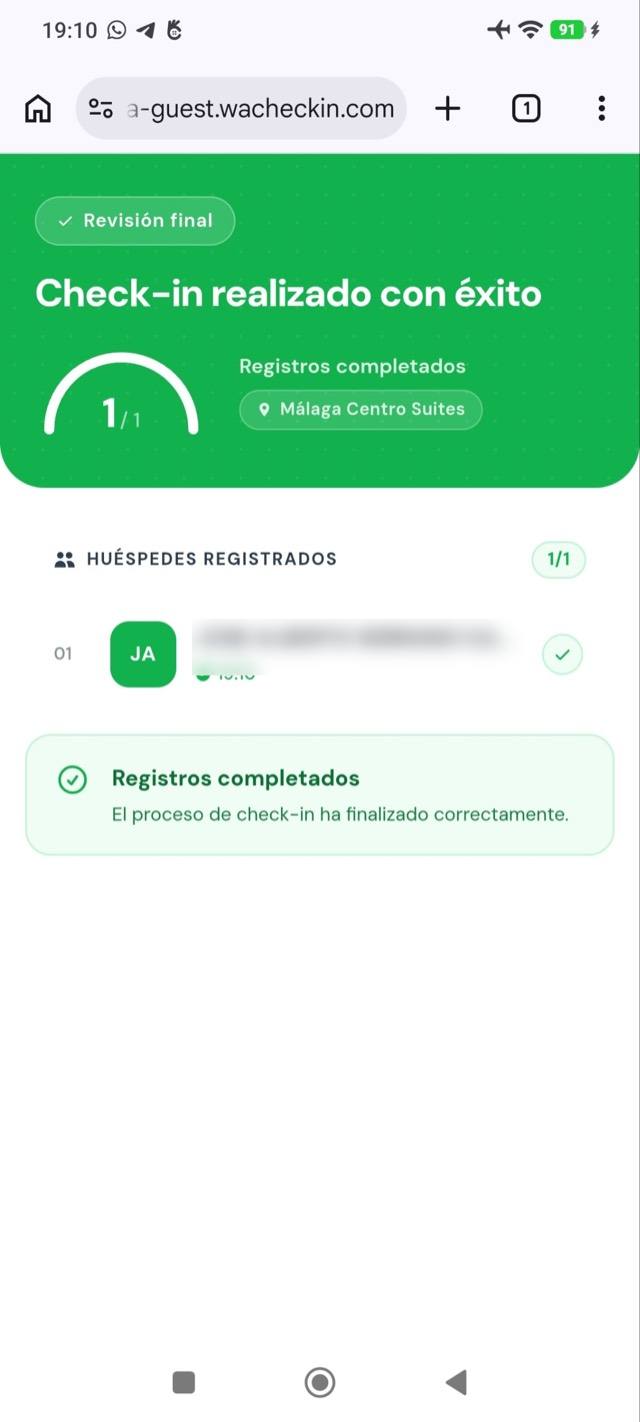 Check-in realizado con éxito