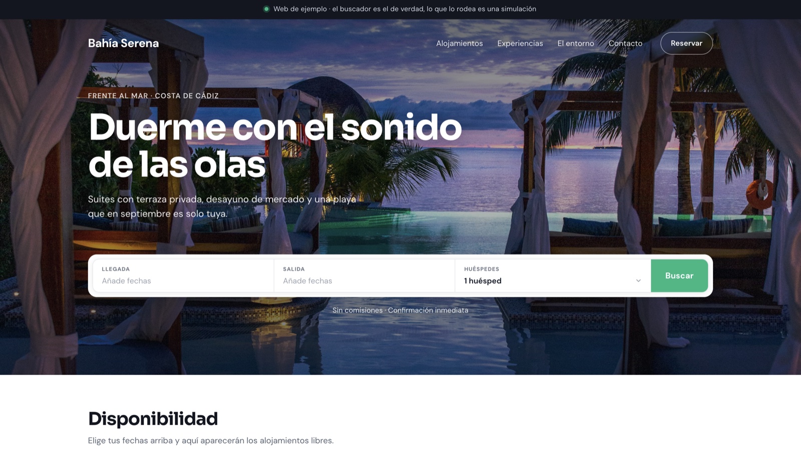 Property website (Bahía Serena) with the WACheckin availability search built in