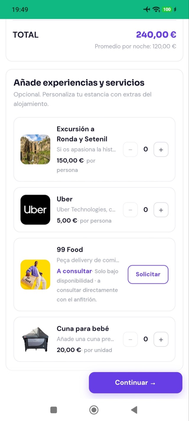 Extras y servicios de la estancia