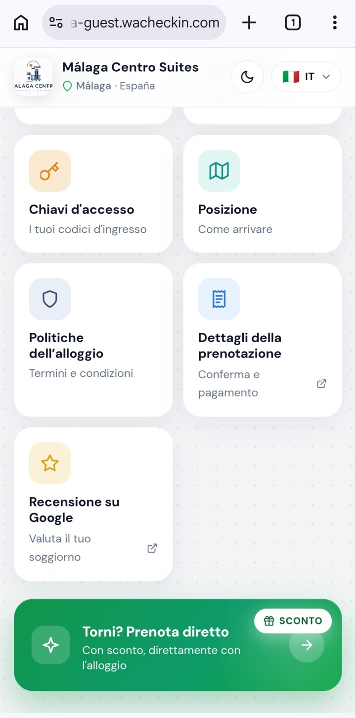 Portale Smart Reception: dettagli della prenotazione e pagamento, recensione su Google e shop di servizi ed extra